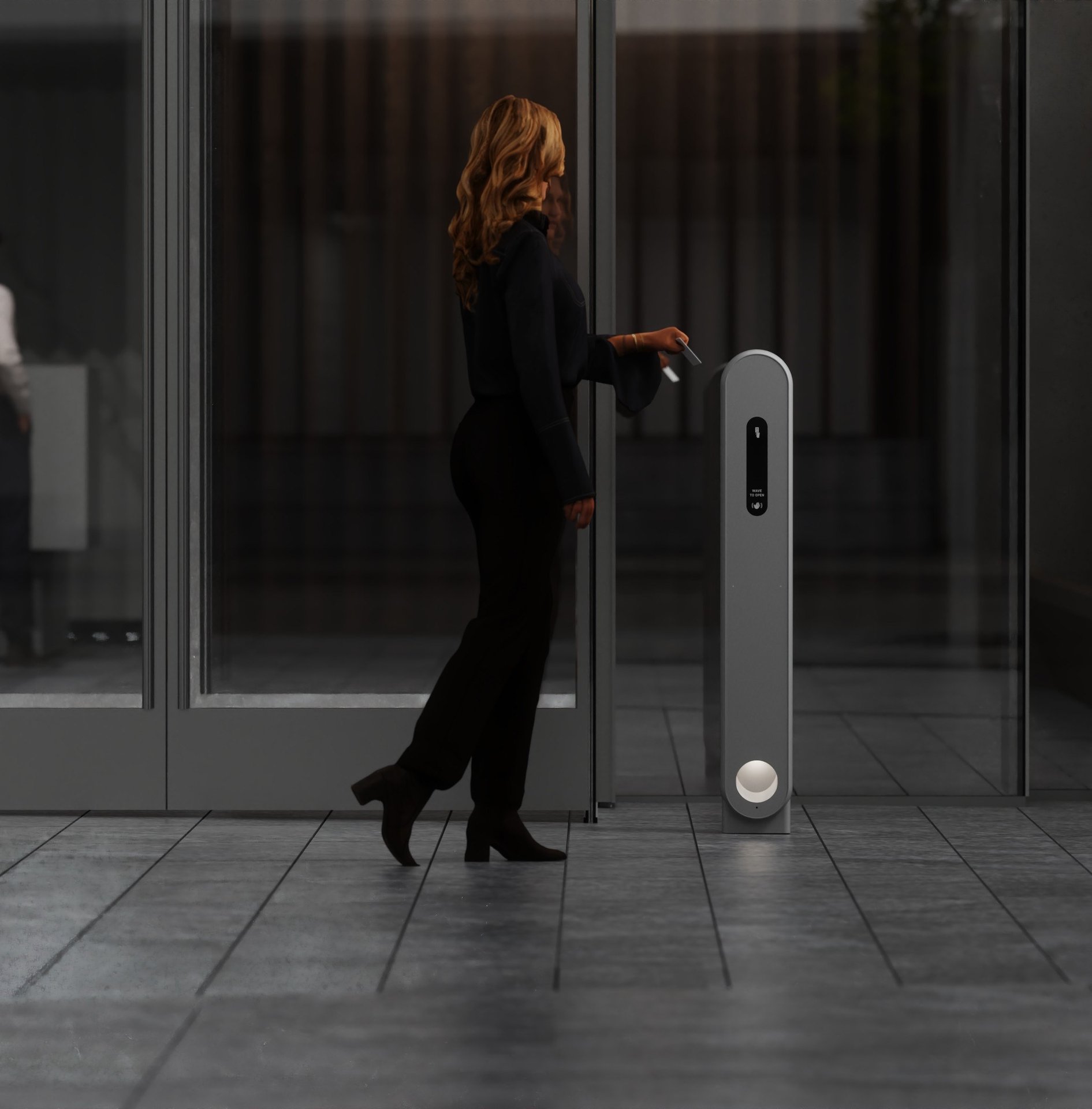 Arivo access stanchion in an architectural entrance
