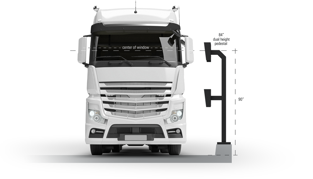 Semi-truck with 84 inch dual height pedestal